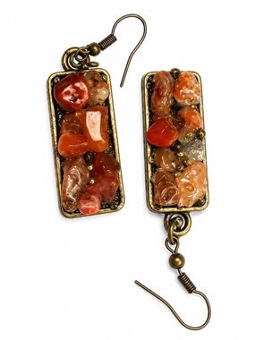 Red Jasper Earrings Handmade Gemstone Dangle Bronze Boho Gift